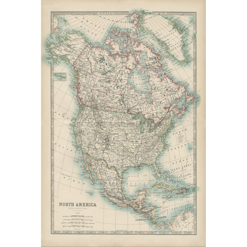 Johnston''s Map Of North America by Johnston - Wrapped Canvas Painting, 46cm H x 30cm W x 3.8cm D