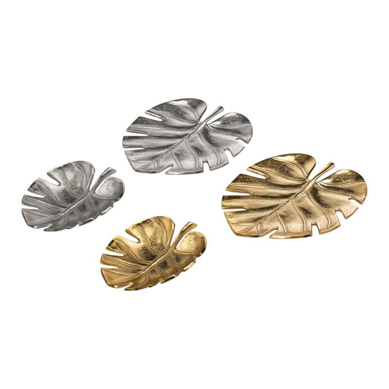 Monstera Leaf Metal Serving Tray, Silver