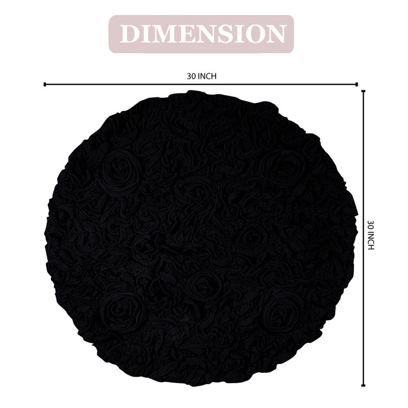 Franciska 100% Cotton Machine Washable Round Bath Rugs, 30"W x 30"L, Black