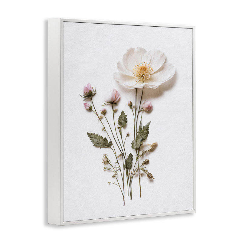 Giclée encadrée de fleurs simples pressées, design par lettré et doublé, H 14 po x l 11 po