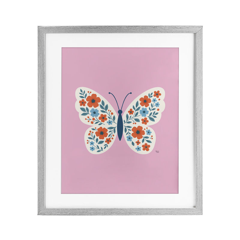 Motif floral bohème rose boho encadré sous verre, design par Jessica Beck, H 16 po x l 13 po, Cadre de ferme gris
