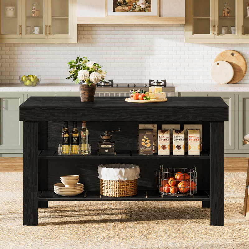 Îlot de cuisine avec tablettes de rangement pour la salle à manger de cuisine, Black