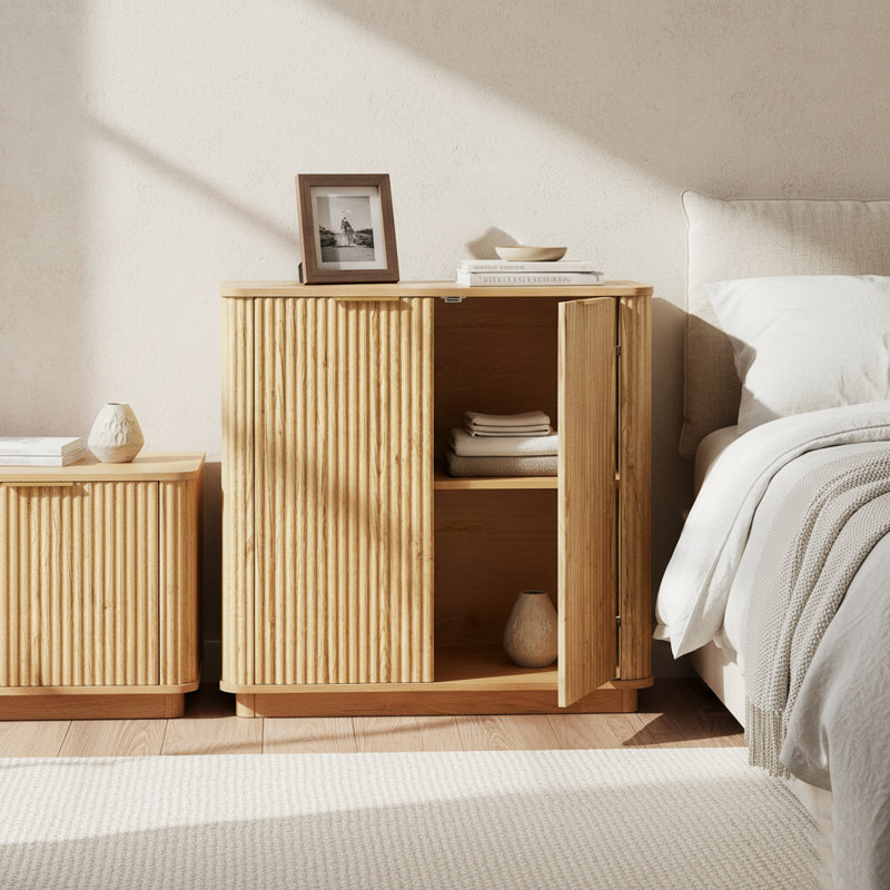 Buffet en bois à rainures verticales de style moderne moderne, Naturel