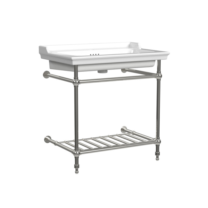 Fireclay Rectangular Console Bathroom Sink with Overflow, Chrome, Single