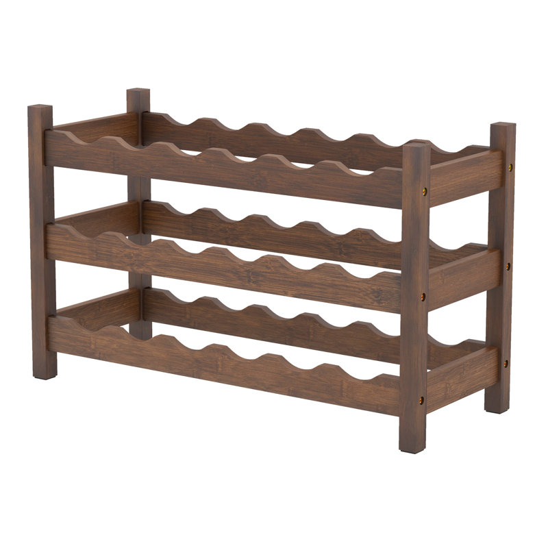 3 Tier 18 Bottle Wine Storage Cabinet Shelf Bamboo Wine Rack For Wine Lovers, Natural