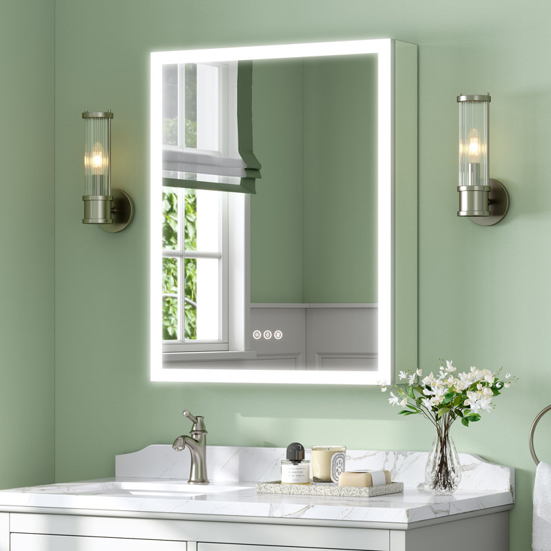 Recessed or Surface LED Mirror Medicine Cabinet, Defogger, Touch Sensor, Dimmer, Outlets and USBs, 30" H x 24" W x 5.47" D
