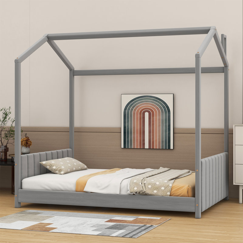 Lit en bois en forme de maison, Gris
