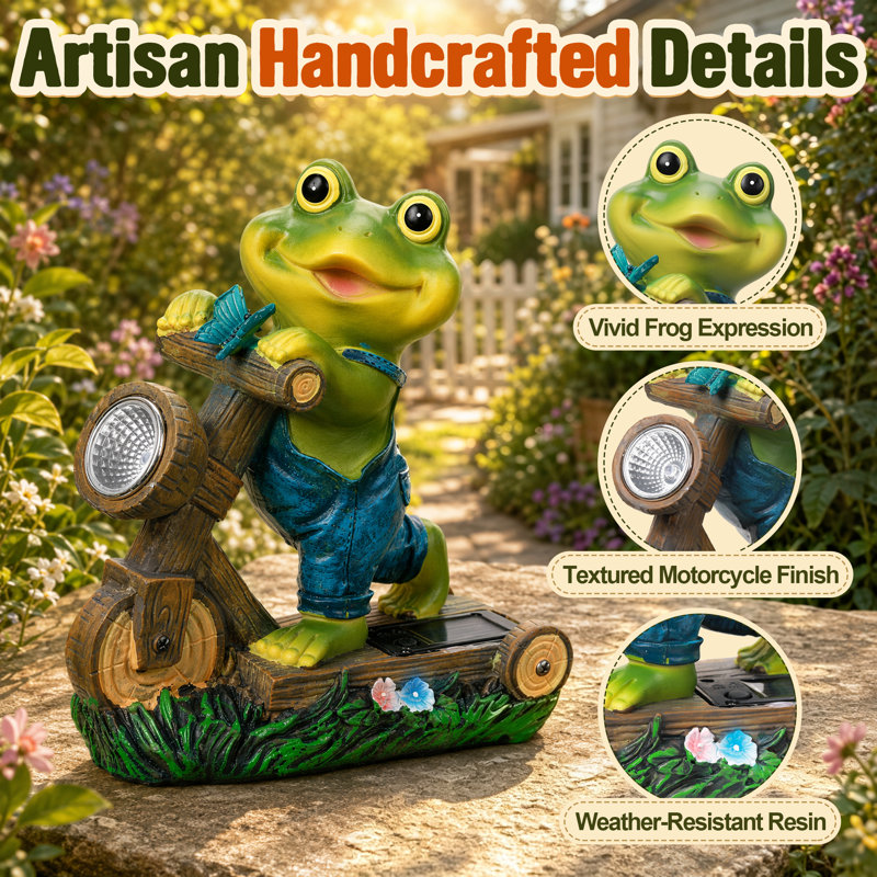 Statue de jardin grenouille à vélo