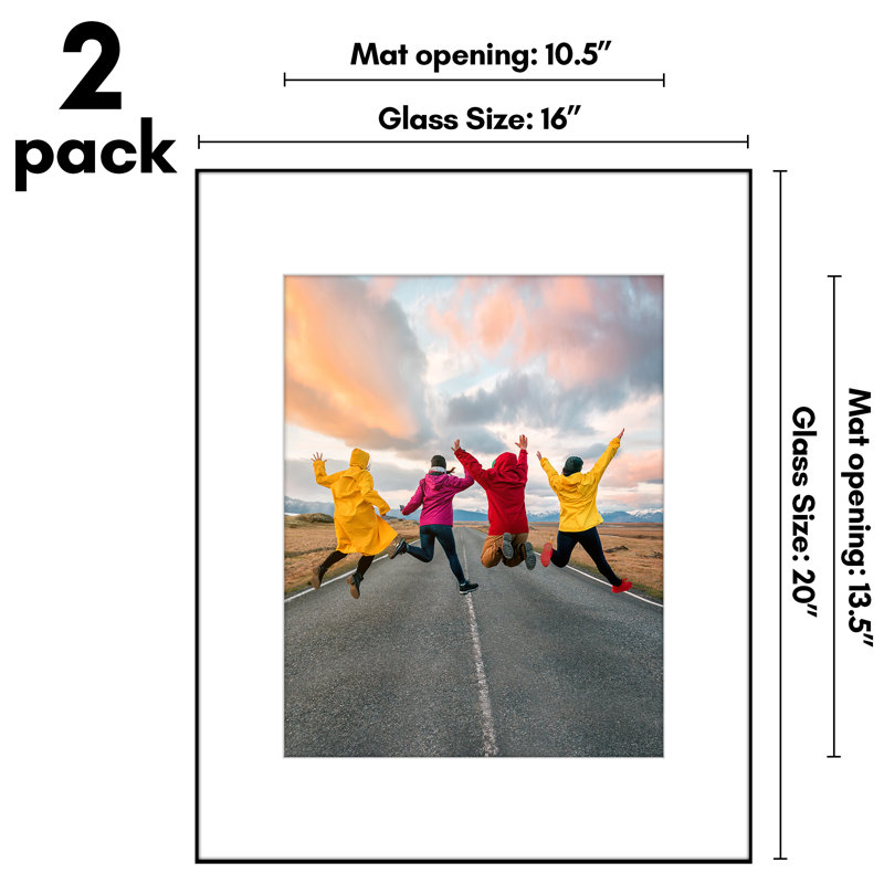 Front Loading Picture Frame Set With Mat - Perfect For Photos And Wall Decor - Black - 2 Pack