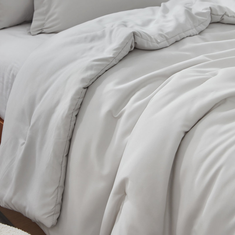 Double Brushed Microfiber Solid Twin XL Comforter Set, Antarctica Grey