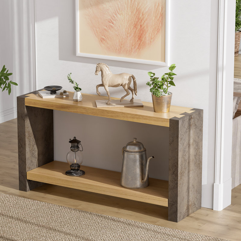 Console industrielle en bois avec tablette ouverte Brodie, Brun, Brown