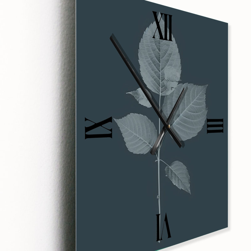 Minimal Leaf Monochromatic - Flowers Wall Clock, Medium