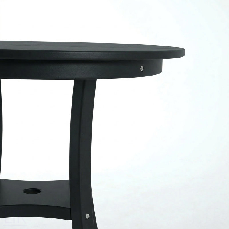 Ensemble bistro 3 pièces en PEHD noir avec table ronde et 2 chaises, noir