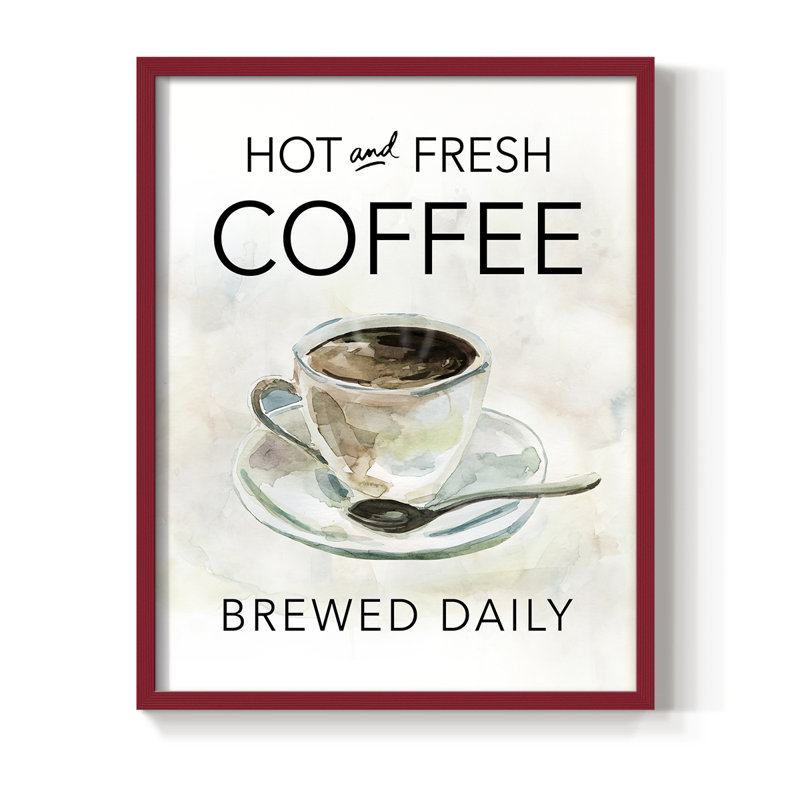 «Hot and Fresh Coffee», reproduction encadrée - bois massif, H 15 po x l 12 po, Rouge
