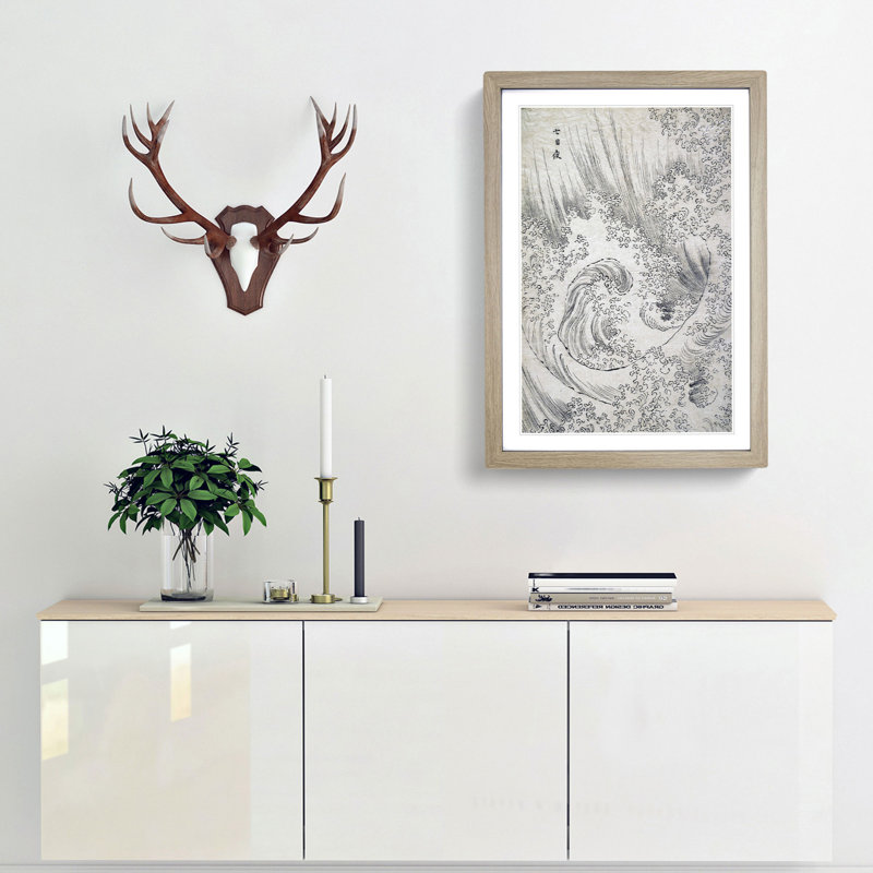 Wave Sketch by Katsushika Hokusai - Framed Print, 65cm H x 48cm W x 2cm D, Oak Framed