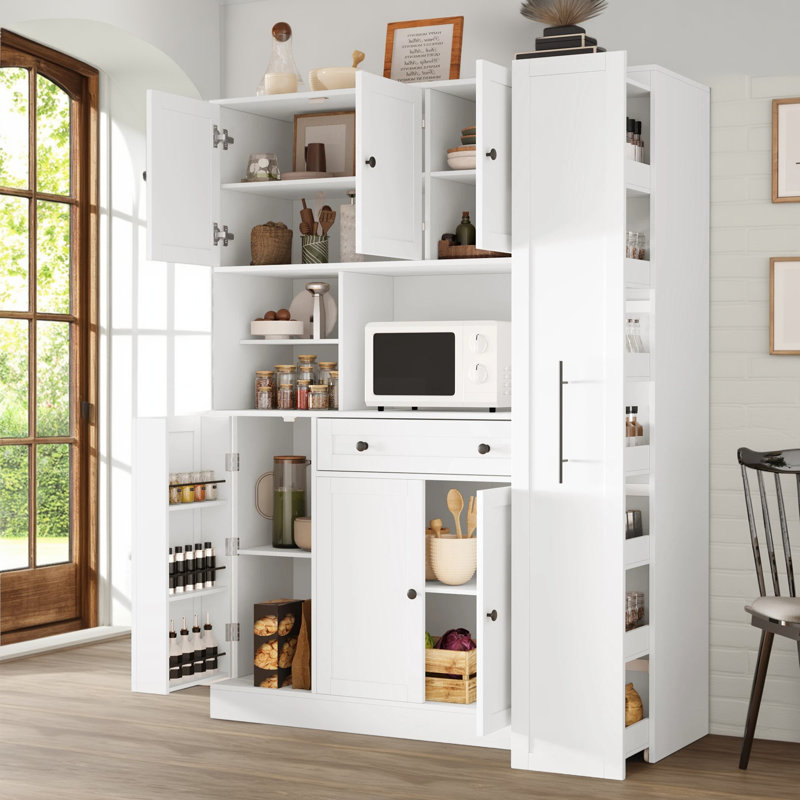 Armoire de cuisine haute avec huche et étagère à épices Isildo, Blanc
