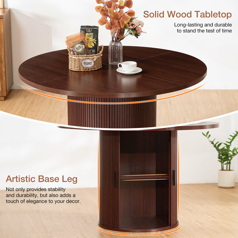 48"W Round Dining Table with 2 Storage Shelves Seats 6