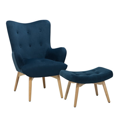 Carwile Upholstered Wingback Chair With Footstool