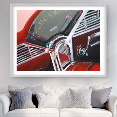 Vintage Red Car Dashboard Print | Man Cave Home Decor