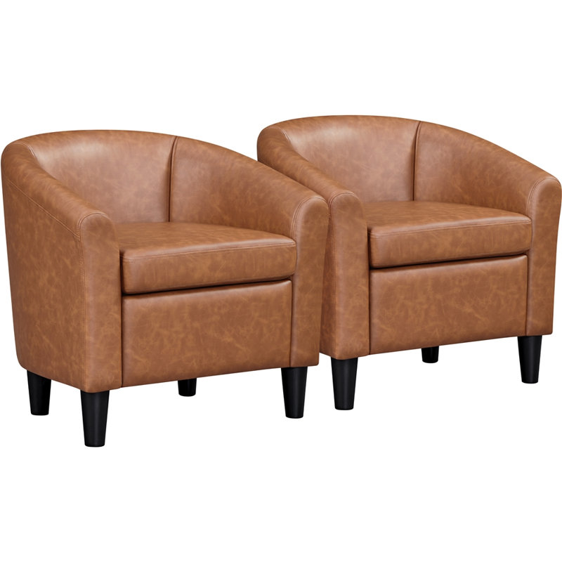 Fauteuil tonneau en similicuir, fauteuil club moderne, Brun
