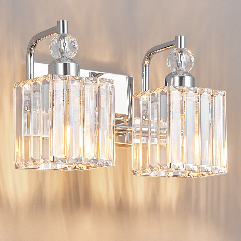Luminaire de meuble-lavabo moderne en cristal 2 lumières pour miroir, Chrome chrome, Deux lumières