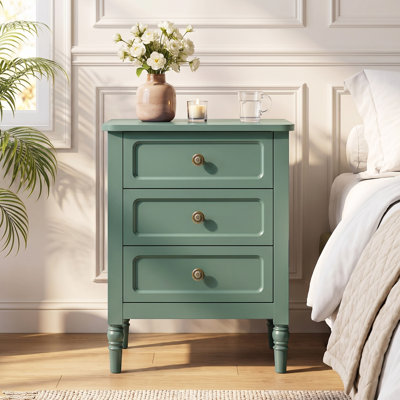 Collynns Vintage 3-Drawer Nightstand with Solid Wood Legs & Round Corners, Accent End Table with Anti-Tip Hardware