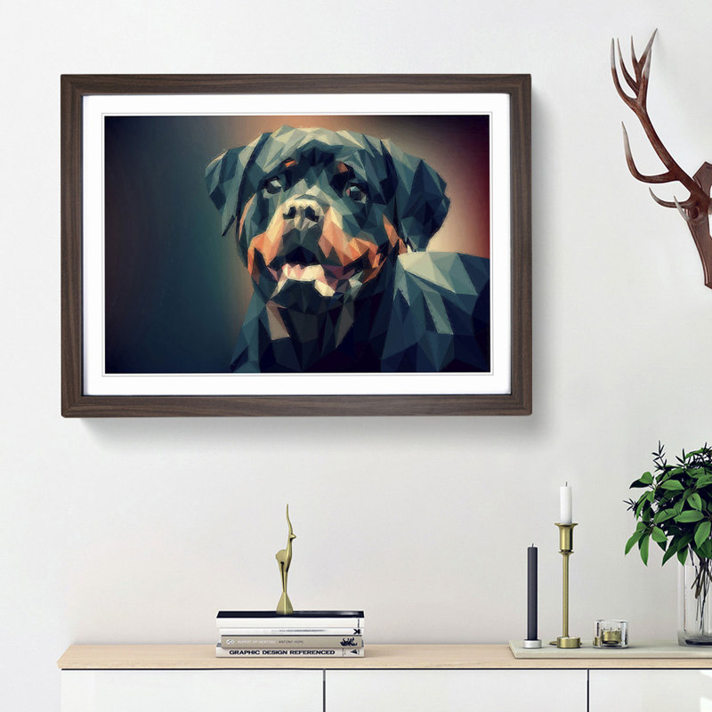 Geometric Rottweiler Dog in Abstract - Framed Print, Walnut Framed, 27cm H x 36cm W x 2cm D