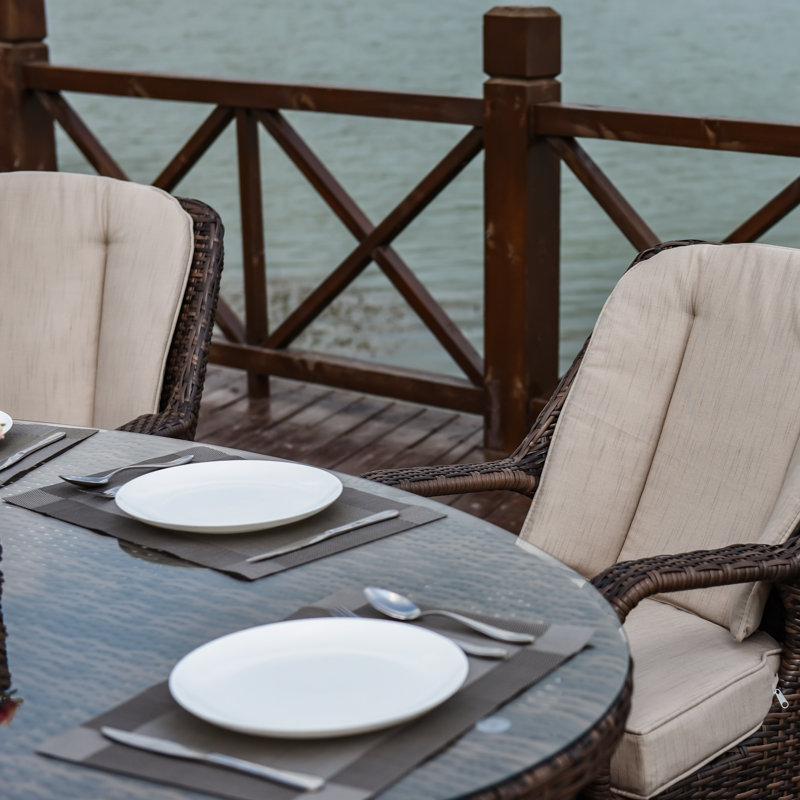 Oval Aluminum Wicker Dining Table With Umbrella Hole – (L70.87" X W47.24" X H28.35"), Brown