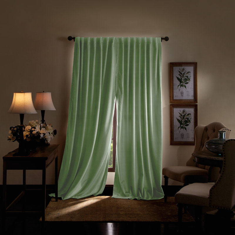 Lucca Velvet Solid Max Blackout Rod Pocket Curtain Panel Pair (Set of 2), 50" W x 95" L, Loden Green