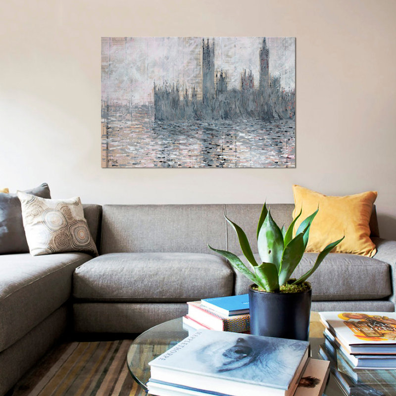 « westminster gray », reproduction sur toile, H 18 po x l 26 po x P 1,5 po, Toile avec cadre noir, Pas de tapis