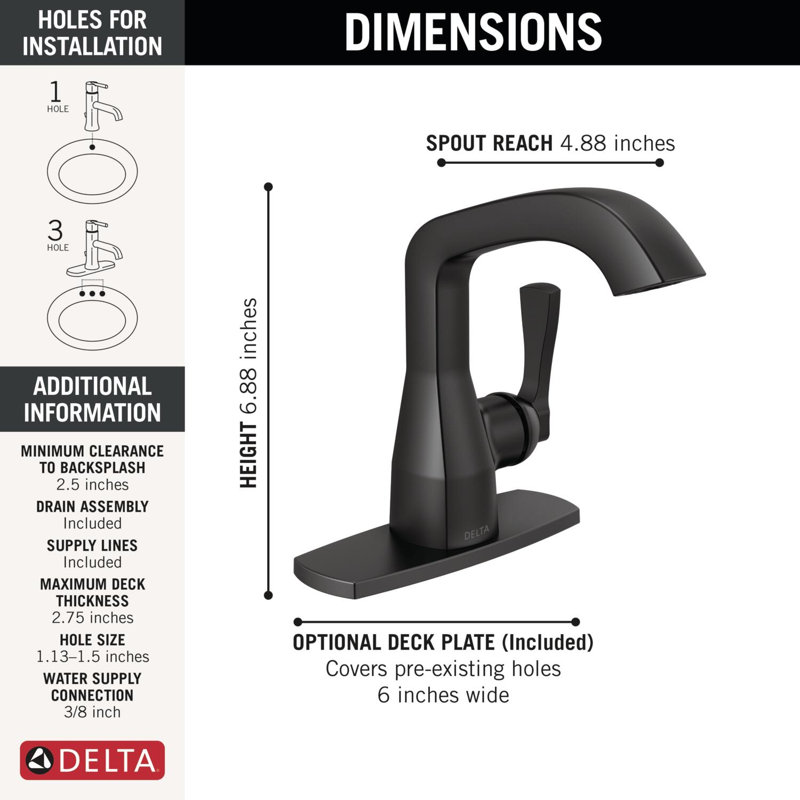 Single Handle Bathroom Faucet, Matte Black