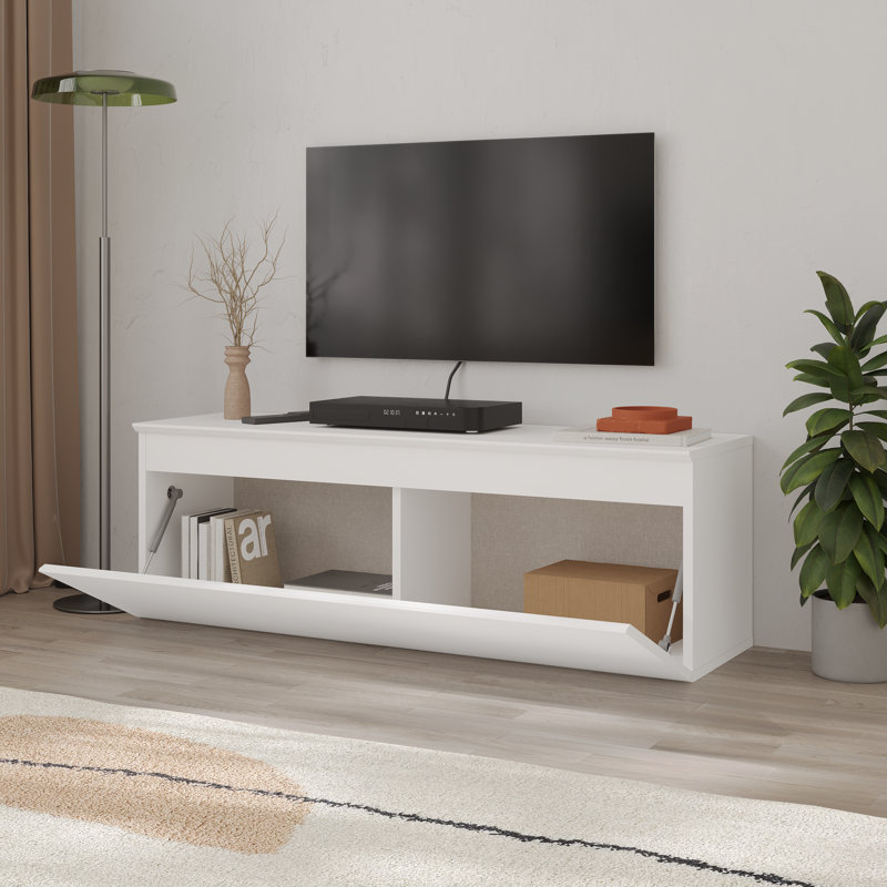  Modern Tv Stand Up To 40" Tvs With Soft-close Drop-down Door, White