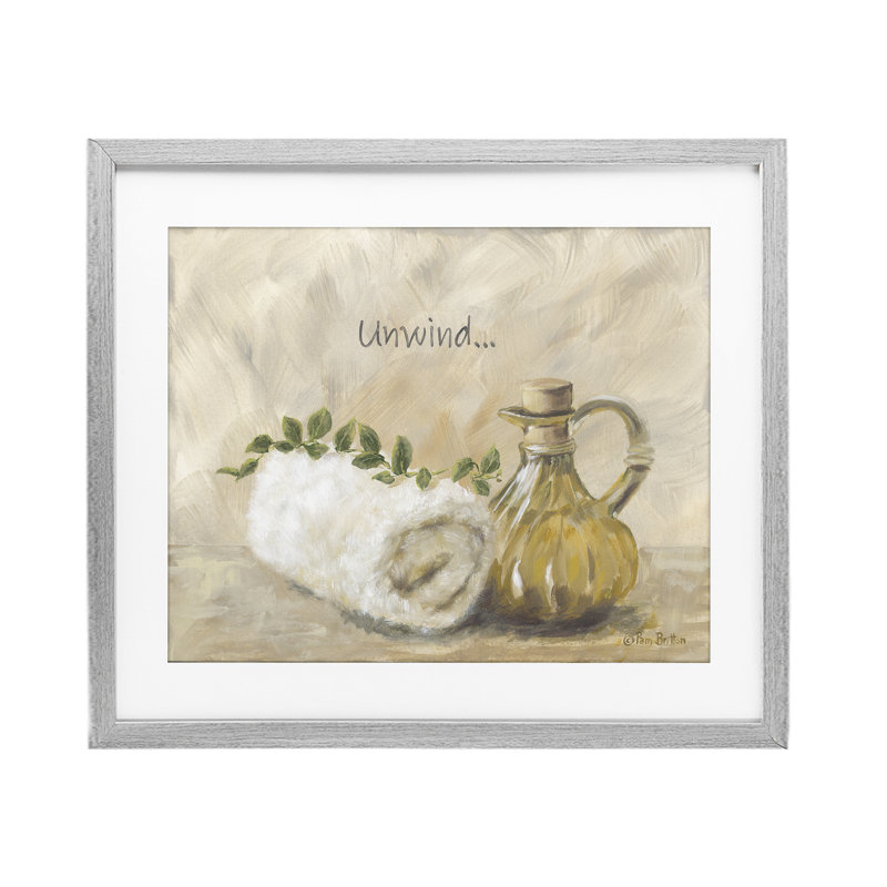 «Unwind Bath Bath», impression sous verre, design par Pam Britton, Cadre de ferme gris, H 13 po x l 16 po