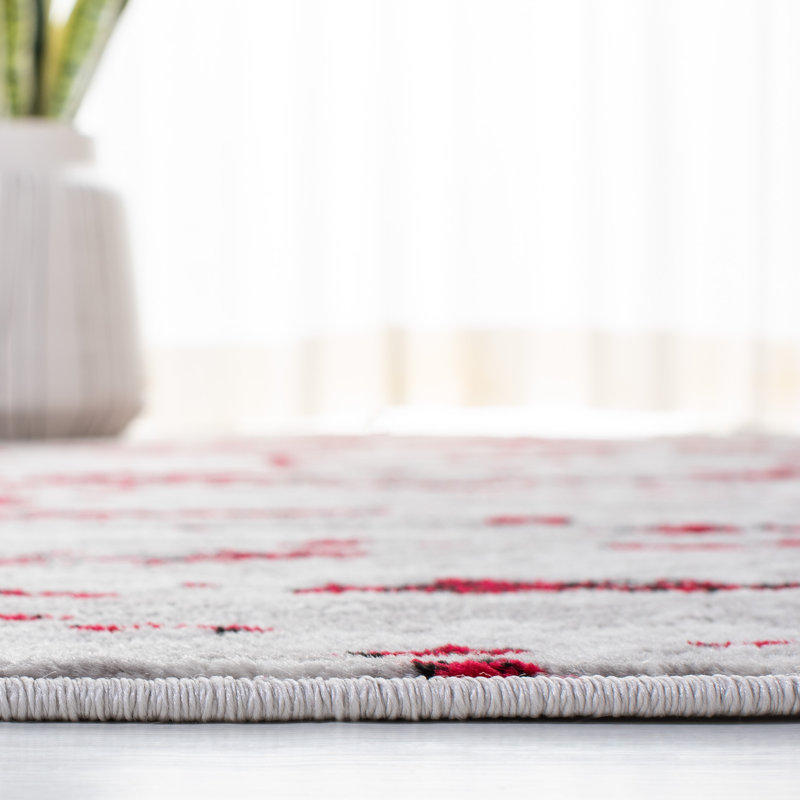 Skyler 4' x 6' Grey and Red Medallion Synthetic Area Rug