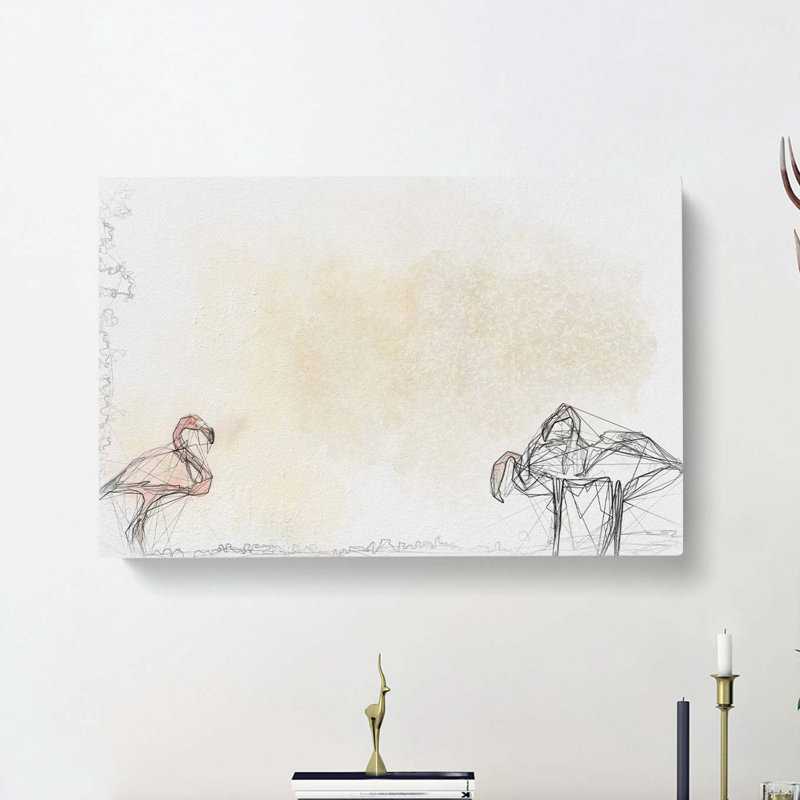 Three Flamingo Birds In Abstract - Wrapped Canvas Print, 50cm H x 76cm W x 3cm D