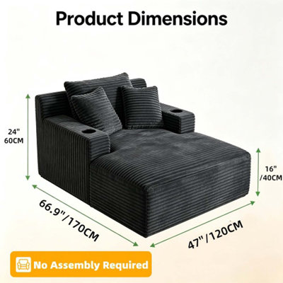 47.24 Inch Wide Chaise Lounge Chair Indoor, Oversized Flannel Upholstered Boneless Sofa Bed, Deep Seat Sleeper Couch Reading Chairs, Cloud Sofas Couches for Living Room, No Assembly Required (Gray)