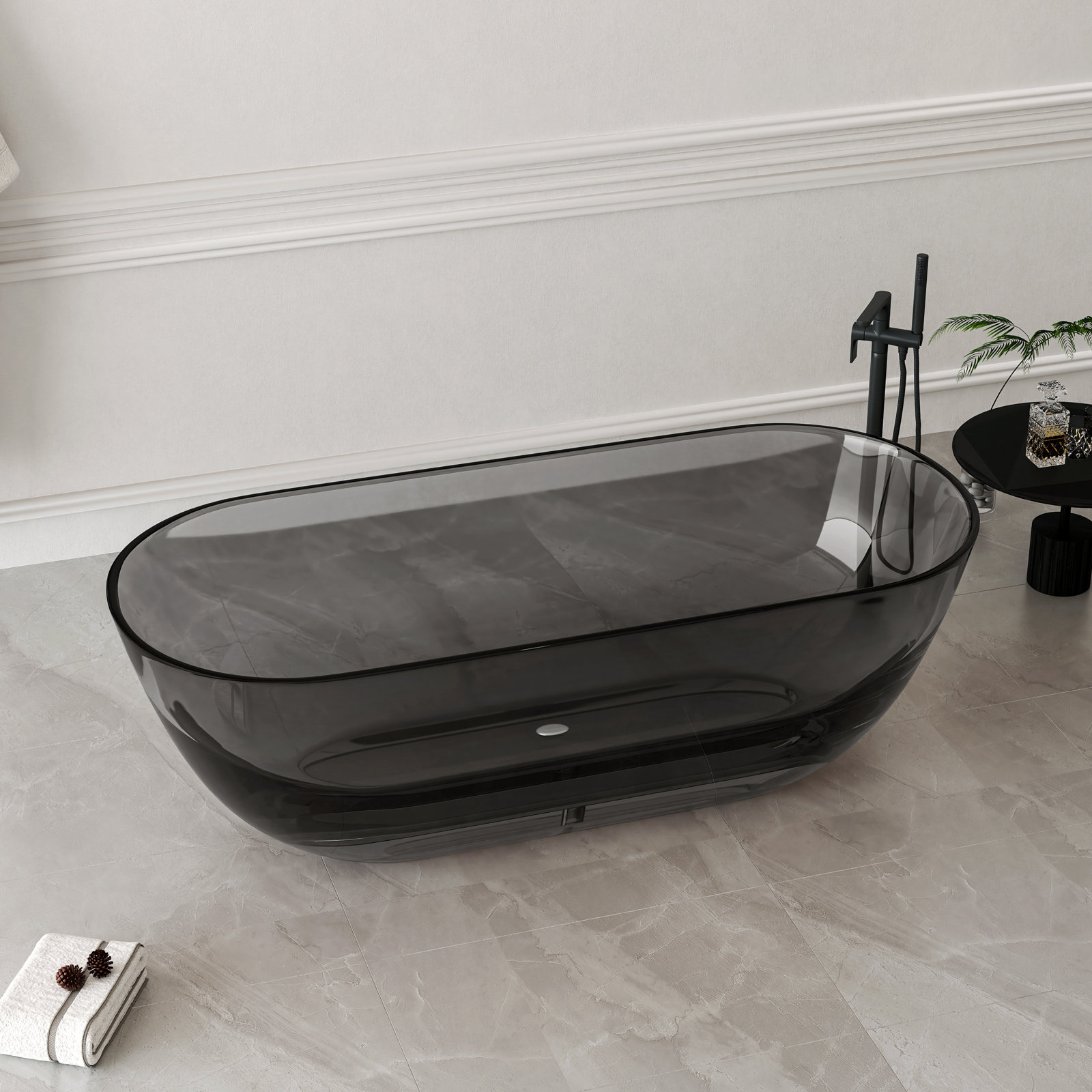 Forma 69" Solid Surface Soaking Bathtub, Black