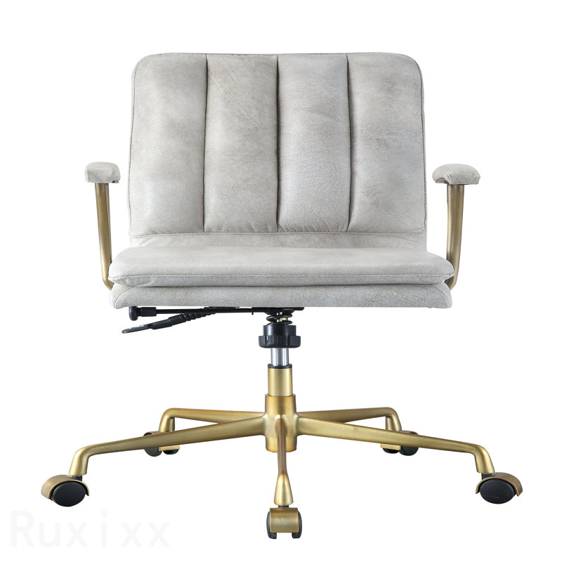 Damir Vintage White Top Grain Leather & Chrome Finish Office Chair