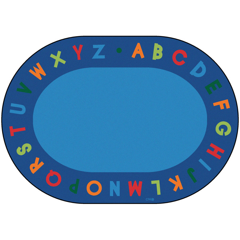 Tapis bleu capitonné Alphabet Seating, Ovale 6 pi x 9 pi