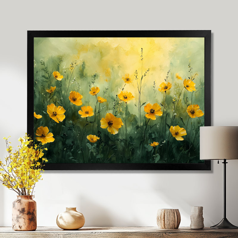 Montral fleurs dorées vertes verdâtres V - Art mural fleurs sauvages, H 24 po x l 32 po, Noir