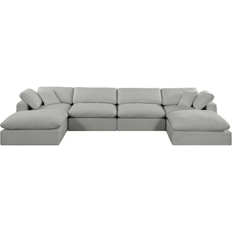 Huerres Upholstered U-Shaped Sectional Reversible, Grey Linen Textured Fabric