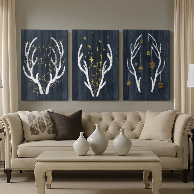 Bois et lumières - Toile tendue sur mesure - 3 pièces, H 27 po x l 54 po