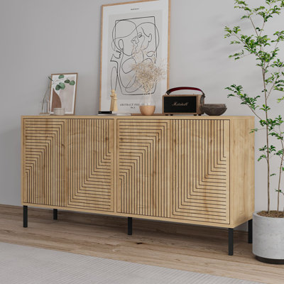 Console en chêne saphir 59,1 po x 29,5 po x 14,2 po | 100% panneau de particules enduit de mélamine, épaisseur: 0,7 pouce | Pieds en métal, fixation murale, conception moderne avec de nombreuses tablettes pour la maison et le bureau