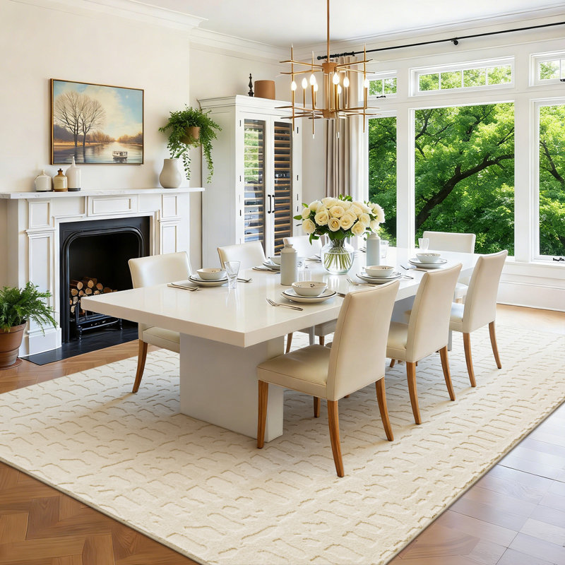 Modern Neutral Plush Velvet Area Rug Washable Non-Slip Ivory Carpet, Rectangle 6' x 9'