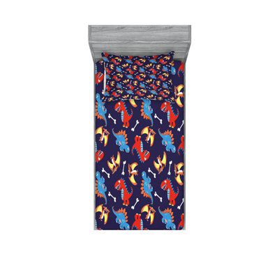 Drap-housse et coussin décoratif Ambesonne Dinosaur bleu marine orange rouge