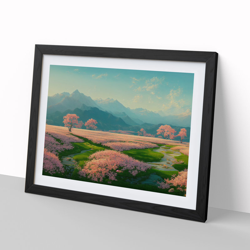 Spring Landscape Mountains - Single Picture Frame Print, Black, 25cm H x 34cm W x 2cm D
