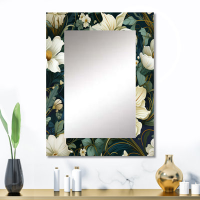 Green And Beige Wines Flowers - Floral Mirror Wall Decor