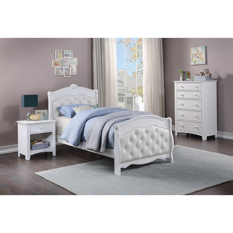 Pied de lit blanc en similicuir pour lit double, Double, Blanc