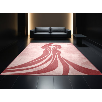 Machine Washable Torresdale Valentines Modern & Contemporary Abstract Rug in Pink – Rose Binding