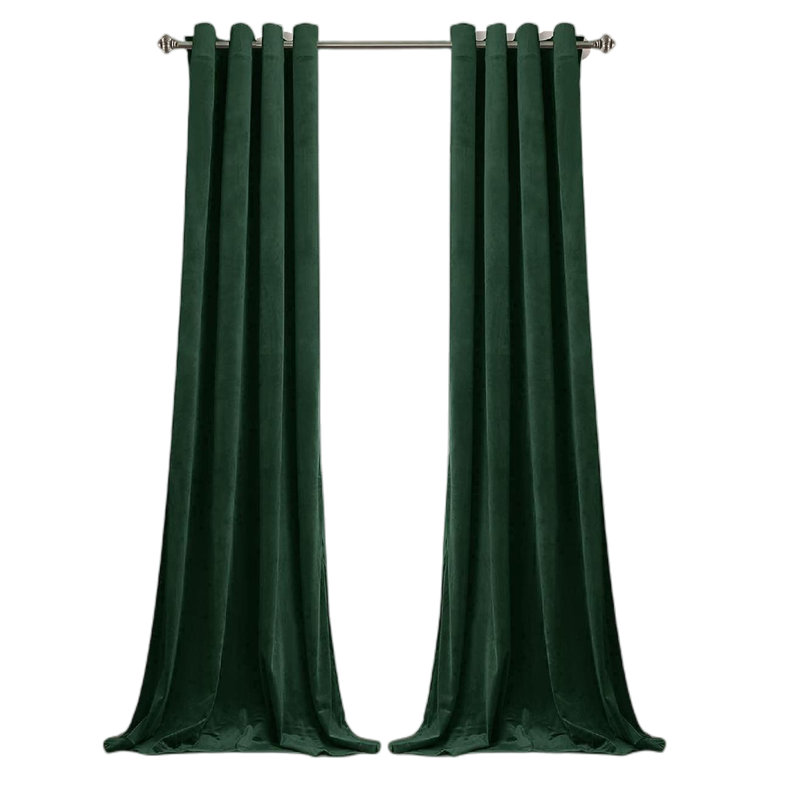 Dark Green Velvet Blackout Curtain Panel Pair